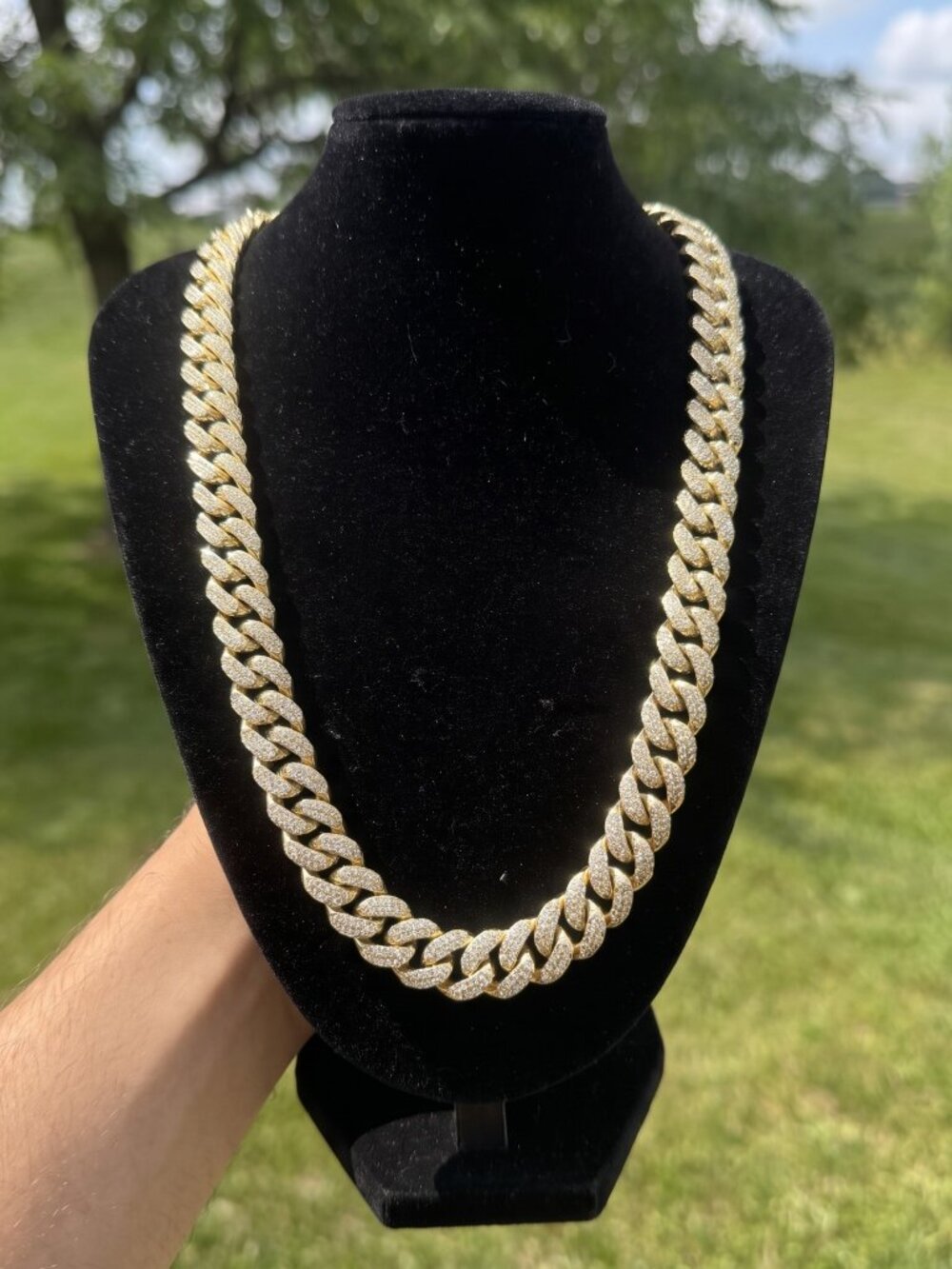 Mens Moissanite Miami Cuban Chain Gold 20mm 4 Row 22 Inch Iced Hip Hop Durable